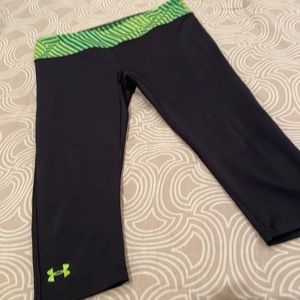 Under Armor yoga pants, black with lime trim, polyester blend, M